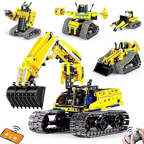 5 in 1 Building Toys STEM Robotics Kit, APP & Remote Control Excavator Science Kits