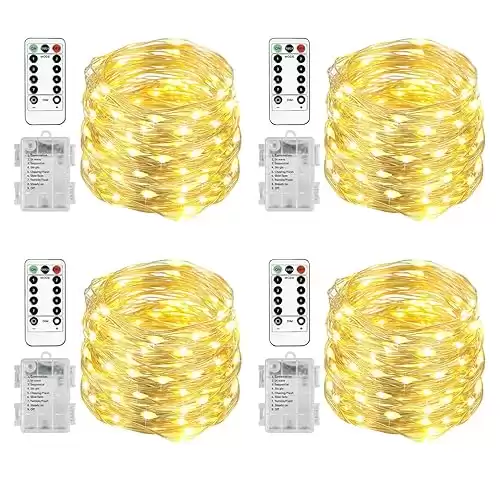 Homemory 4 Pack 20 Ft 60 LED Fairy Lights Battery Operated Christmas Lights with Remote Waterproof 8 Modes Firefly Twinkle String Lights for Party Bedroom Wedding Halloween Decorations