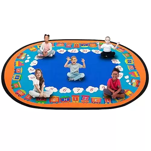 Classroom Area Rug with Number Carpet for Kids, Reading Rug for School Elementary Blue Classroom Rugs for Home Learning Area or Classroom Mat, Kids Room, 6.5 x 8.5 ft